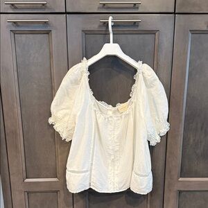 Sezane Cream Lace-Trimmed Blouse